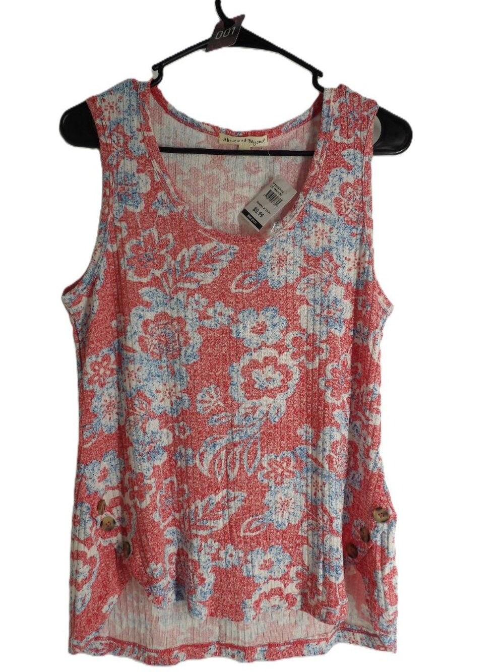 Above and beyond, red, blue and white floral tank